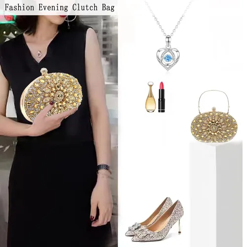 Vista 6 de Crbeqabe Bolso de mano de noche con diamantes de imitación para mujer, bolsos de mano con diamantes de novia, bolso de boda, baile de graduación