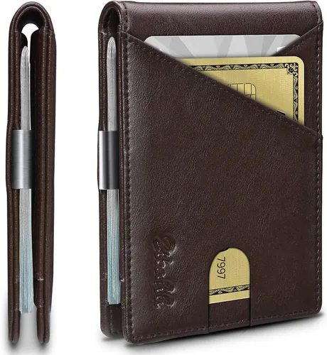 Vista 109 de Zitahli - Billeteras delgadas RFID para hombres, billetera de cuero flexible con clip de dinero, cartera minimalista con bolsillo frontal