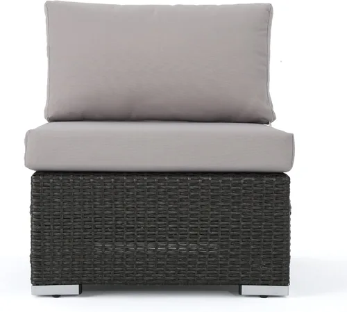 Vista 6 de Christopher Knight Home Santa Rosa - Asiento modular de mimbre sin brazos para exteriores con marco de aluminio y cojines resistentes al agua