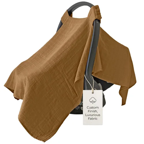 Vista 20 de MOZAH Funda de asiento de coche para bebé, hojas beige, 100% muselina orgánica, suave, transpirable y ligera, esencial para asiento de automóvil