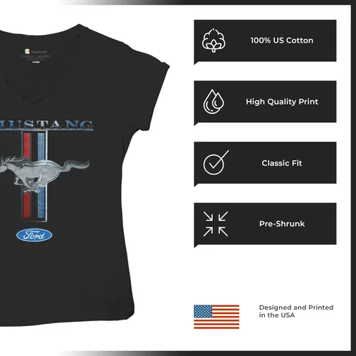 Vista 6 de Ford Mustang Classic - Camiseta con cuello en V para mujer GT Cobra Boss 302 Mach 1