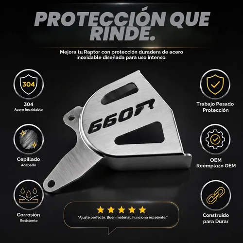 Vista 6 de Raptor 660R - Protector de caja de acero inoxidable cepillado – Cubierta de piñón resistente y guía de cadena Reemplazo directo para OEM