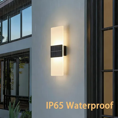 Vista 14 de Luces Solares de Pared para Exteriores, Paquete de 2 IP65 Impermeable Modernas Linternas Solares LED de Acrílico para Exteriores, Accesorios