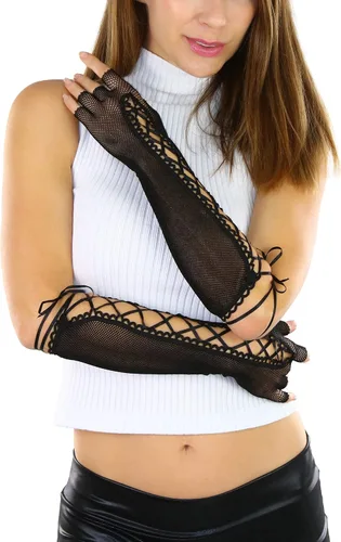 Vista 3 de ToBeInStyle Guantes calentadores de brazo sin dedos con cordones para mujer