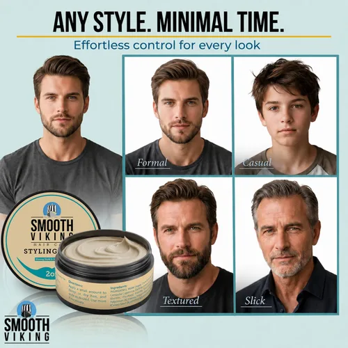 Vista 4 de Smooth Viking Arcilla de peinado para hombre, crema moldeadora con acabado mate, producto para peinados texturizados, gruesos y modernos, sin