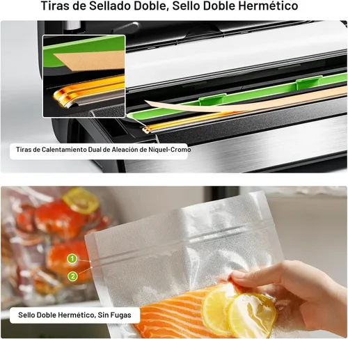 Vista 4 de Gasbye Máquina selladora al vacío de precisión de 95 kPa, doble sellado térmico para alimentos secos/húmedos, mango de fácil bloqueo, almacenamiento