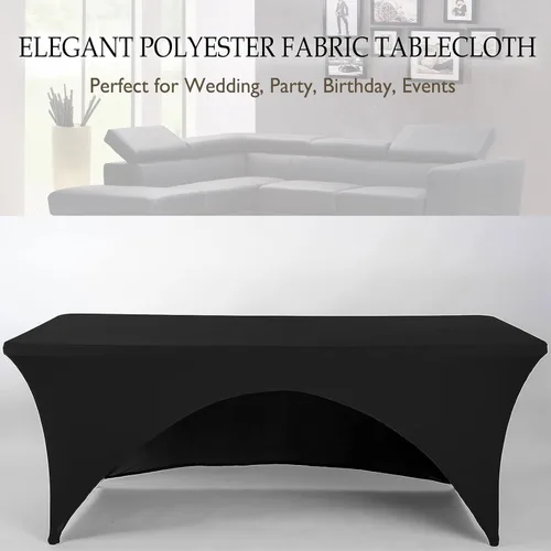 Vista 5 de Jeloris Mantel rectangular de elastano con parte trasera abierta (5 pies, negro) ajustado, lavable, sin arrugas, elástico y elástico para mesa