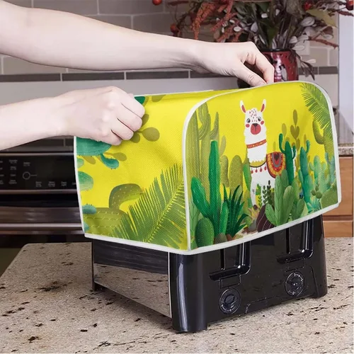 Vista 3 de ZDCUSTOM Bonita funda para tostadora de cactus de alpaca para cocina, cubierta para tostadora con estampado de cactus de alpaca de 2 rebanadas