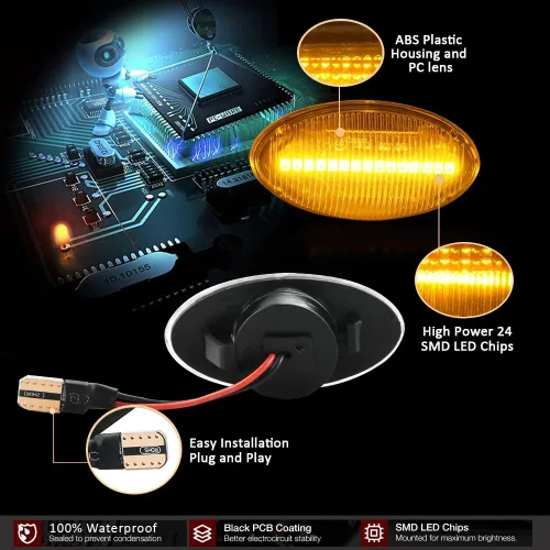 Vista 6 de D-Lumina Luces LED Secuenciales de Marcador Lateral Señal de Giro Conjunto de Lámpara Intermitente Lente Transparente para MINI Cooper R50 R52 R53