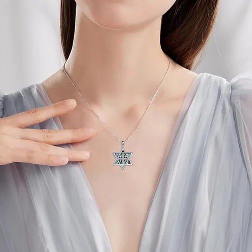 Vista 64 de YFN Collar de estrella de David de plata de ley, concha de abulón, árbol de la vida, joyería judía, regalos para mujeres y hombres