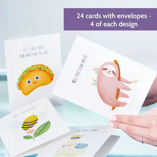 Vista 3 de T MARIE Juego de 24 tarjetas de notas y sobres divertidos, tarjetas de notas en blanco para niños, amigos, estudiantes, tarjetas de campamento y más