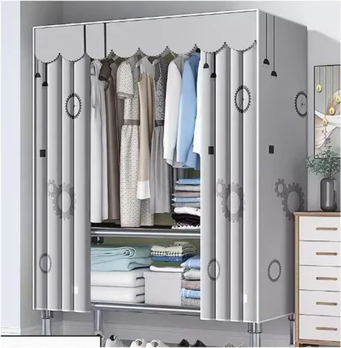 Vista 8 de large closets Assemble Wardrobe Closet Rugged Metal Frame Wardrobe Rack with Thick Cloth Cover Armoire Wardrobe Closet with Hanging Rods Space-saving