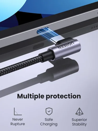 Vista 8 de Cable Ugreen USB C a USB C de 60 W, ángulo recto de 90 grados tipo C de 3.3 pies, cable USB C a USB C de 60 W de 90 grados tipo C para iPhone 17/16