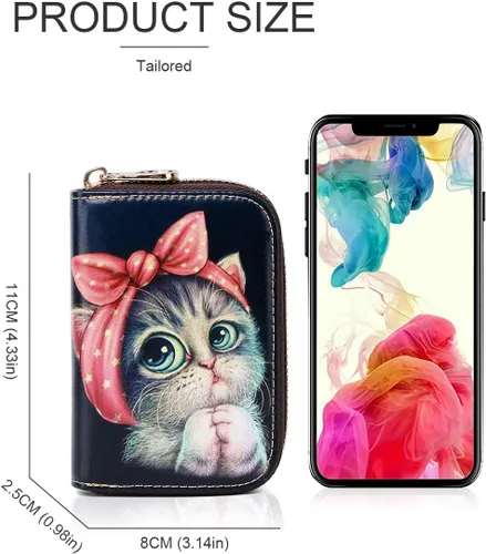 Vista 5 de APHISON - Tarjetero con protección RFID, carteras , funda para tarjetas de cuero con cremallera para mujerniñacaja regalo