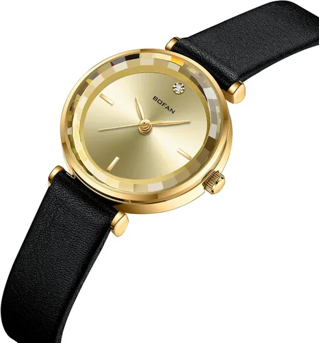 Vista 2 de BOFAN Reloj de pulsera para mujer con esfera de diamante, bisel de cristal y cómoda correa de cuero suave.