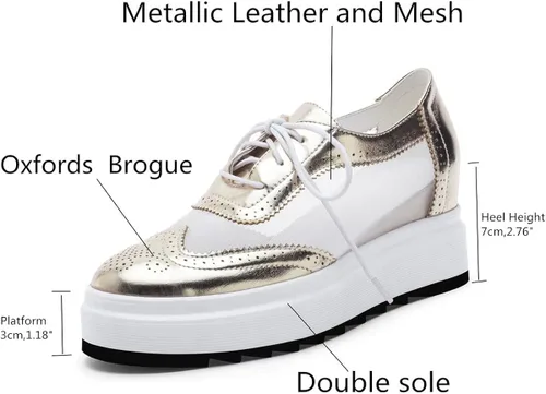 Vista 2 de SHEMEE Women's Platform Hidden Wedge Lace Up Oxfords Pumps Wingtip High Heels Round Toe Mesh Brogues Sneaker Shoes