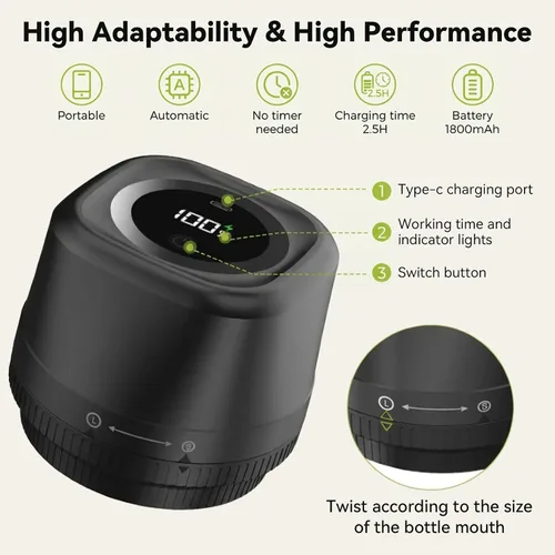 Vista 5 de Kit de sellador al vacío Mason, sellador al vacío compacto para tarros Mason y bolsas al vacío, incluye tapas, tapón, bolsa y accesorios, sellador