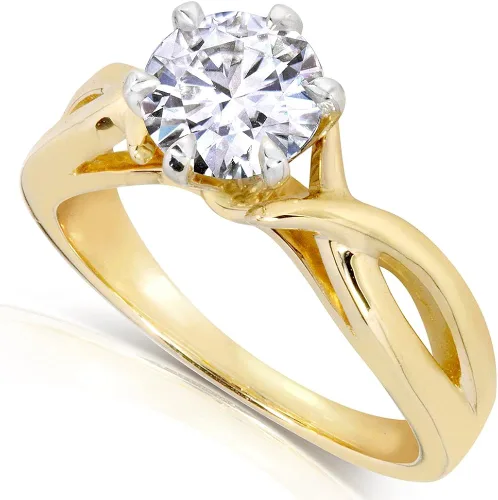 Vista 6 de Kobelli Anillo de compromiso solitario redondo de moissanita de oro amarillo de 14 quilates