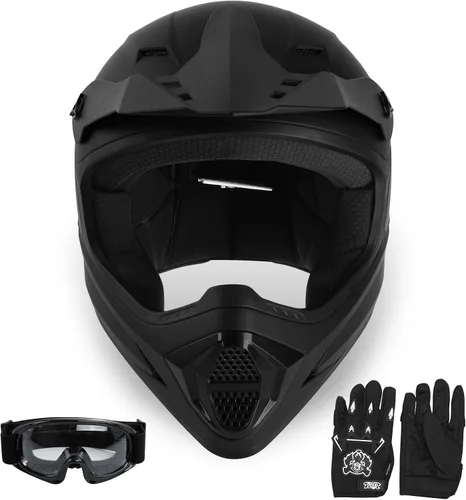 Vista 16 de SLMOTO Casco de motocross para niños y jóvenes, casco de motocicleta todoterreno para motocross, ATV aprobado por DOT, casco de calavera negra