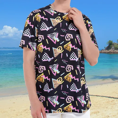 Vista 2 de M YESCUSTOM Camisetas de los años 80 y 90 para hombre, estilo retro, vintage, hip hop, discoteca, fiesta, camiseta neón grande y alta, trajes