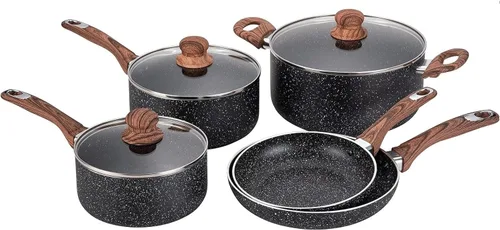 Vista 8 de Hamilton Beach Juego de utensilios de cocina cubiertos de aluminio, sartén antiadherente, horno holandés con mango de baquelita suave al tacto, Negro