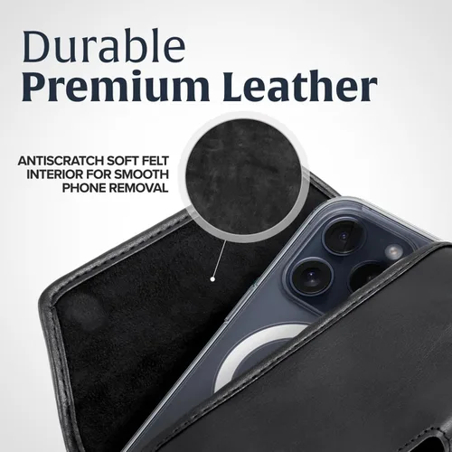 Vista 5 de Turtleback Clip para cinturón para iPhone 16 Pro Max, 15 Pro Max, 14 Pro Max, pequeño - Se adapta con fundas delgadas de estilo MagSafe, cuero negro