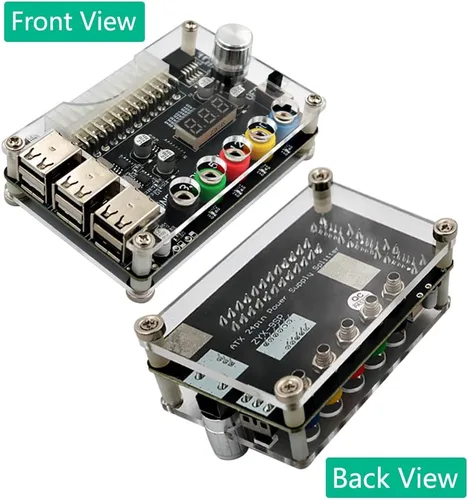 Vista 5 de HLT Placa de conexión de fuente de alimentación ATX con perilla de voltaje ajustable y 6 puertos USB 2.0, y QC 2.0/QC 3.0, salida máxima de 3 A