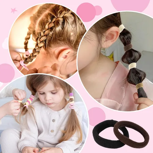Vista 5 de 400 ligas para el pelo de bebé, 0.8 in, multicolor, sin costuras, para coleta de caballo Algodón suave, diseño sin costuras, fuerte estiramiento