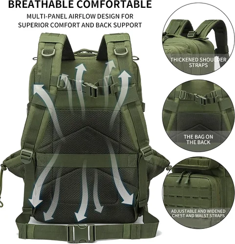 Vista 3 de Mochila táctica militar 45L/25L Paquete de asalto de 3 días Molle Daypack Mochila de senderismo para hombres y mujeres