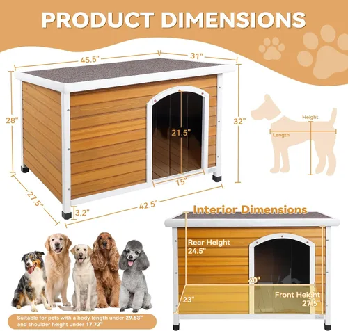 Vista 3 de Petsfit - casetas cuchas de madera para perros pequeños, medianos y perros grandes, resistente a la intemperie para perros, con patas elevadas.