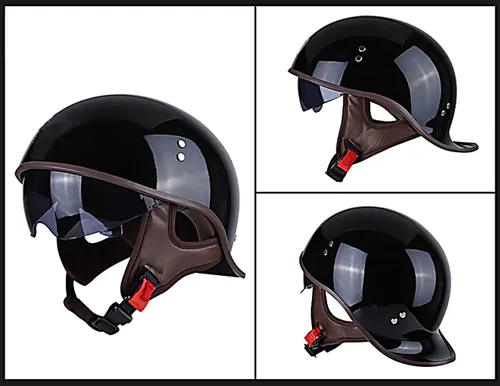 Vista 2 de Hanhua Medio casco de motocicleta para adultos, hombres y mujeres, casco de calavera de cara abierta vintage, aprobado por DOT/ECE, AVT Cruiser