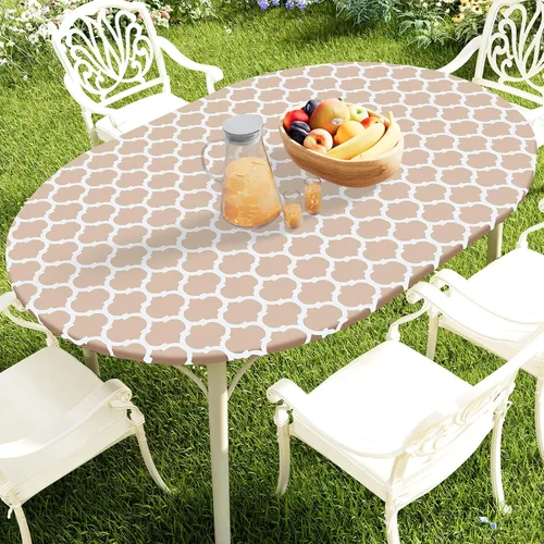 Vista 53 de Smiry Mantel redondo de pícnic, fundas de mesa elásticas impermeables para mesas de 18 a 24 pulgadas, manteles de vinilo con parte trasera