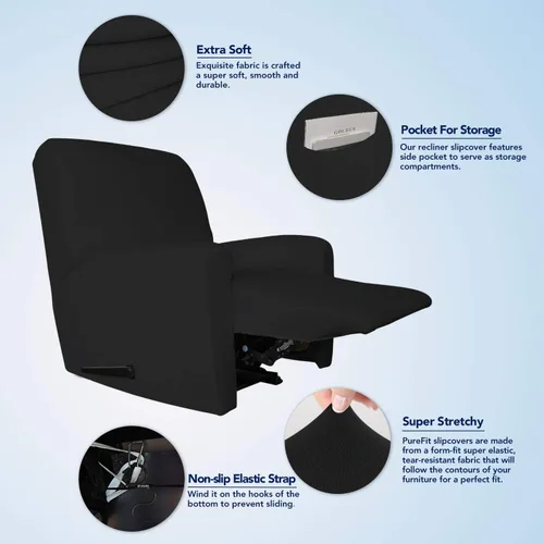 Vista 3 de PureFit Funda súper elástica para sofá reclinable con bolsillo, funda de sofá suave y antideslizante de elastano, lavable, protector de muebles
