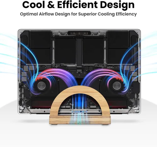 Vista 2 de Kothar Soporte vertical de madera prémium para laptop, soporte de bambú ajustable de una sola ranura para MacBook, Dell, HP y más Organizador