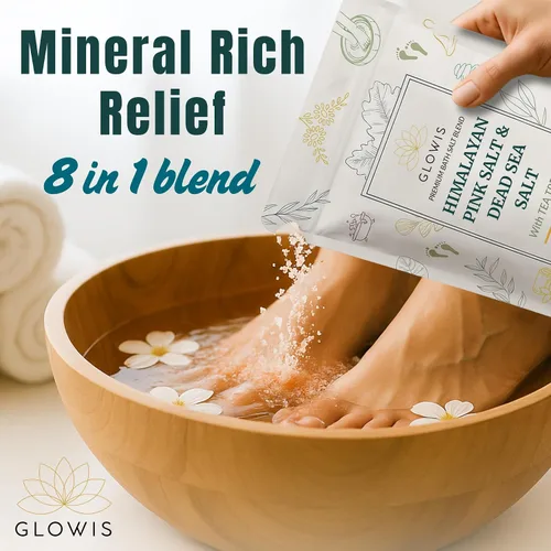 Vista 9 de Glowis - Aceite de árbol de té para pies con sal del Himalaya y del Mar Muerto, remojo de pies de sal de pedicura para decoloración de uñas, callos