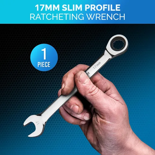 Vista 2 de Llave de 17mm - Llave de trinquete - Perfil delgado - Llave de carraca - 100% Garantía de satisfacción de por vida
