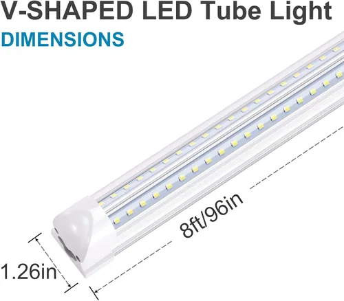 Vista 3 de Tubo de luz LED de 8 pies, tubos LED integrados T8, 72 W, 7200 lm, 6000 K, blanco frío, cubierta transparente, luz de tubo en forma de V de doble