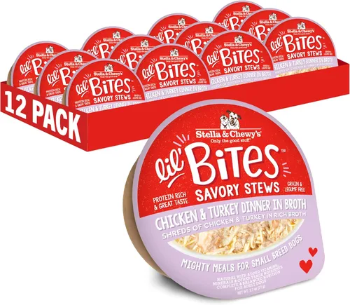 Vista 18 de Stella & Chewy's Lil Bites - Guisos salados para razas pequeñas, cena de carne de res y pollo en caldo, tazas de 2.7 onzas (paquete de 12)