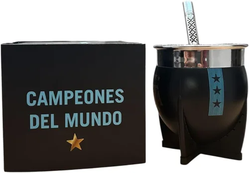 Vista 3 de AFA XL CON BOMBILLA ACERO INOXIDABLE OFICIAL ARGENTINA MESSI NEGRO