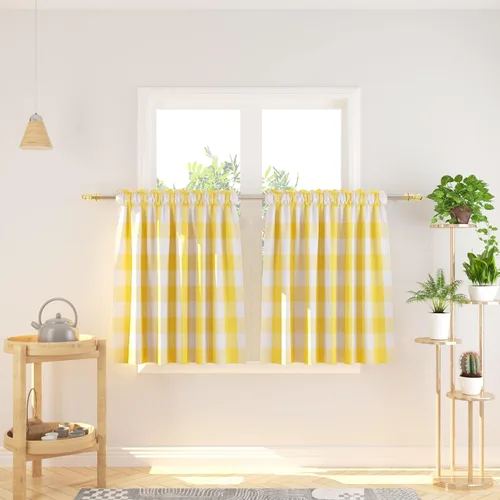 Vista 67 de Cenefas de cortina para ventana de 16 pulgadas de largo, 2 paneles de cuadros búfalo, cortinas pequeñas con bolsillo para barra, estilo clásico