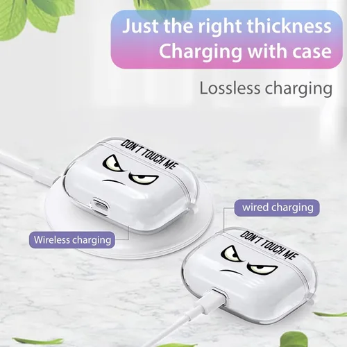 Vista 5 de Funda transparente para AirPod Pro 2019, Don't Touch My PODS, funda negra con llavero de ojos grandes, linda caricatura para AirPods Pro, funda