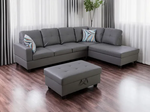 Vista 12 de Sofá en forma de L, sofás seccionales de piel sintética para sala de estar, moderno juego de muebles de sala de estar, sofá en 3 piezas