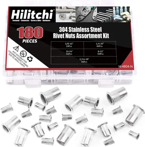 Vista 5 de Hilitchi Tuercas remachadoras de acero inoxidable SAE roscadas (kit surtido-(180 unidades)