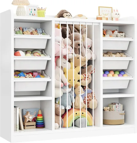 Vista 9 de ONBRILL Organizador de almacenamiento de juguetes con 6 contenedores de plástico extraíbles, almacenamiento de animales de peluche para niños