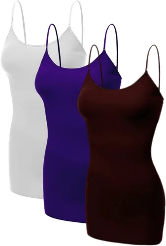 Vista 308 de Emmalise Camisola larga casual básica para mujer, con tirantes ajustables, top en capas
