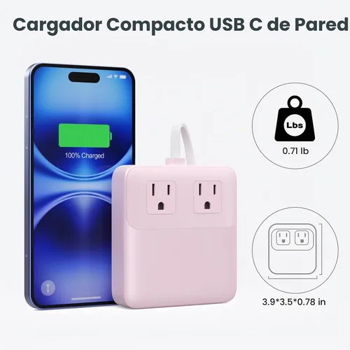 Vista 7 de Estación de carga de 135W con tira de alimentación USB C, bloque cargador USB C GaN 6 en 1 con enchufe y cable de 5 pies, 2 AC, 2 USB-A, 2 USB-C