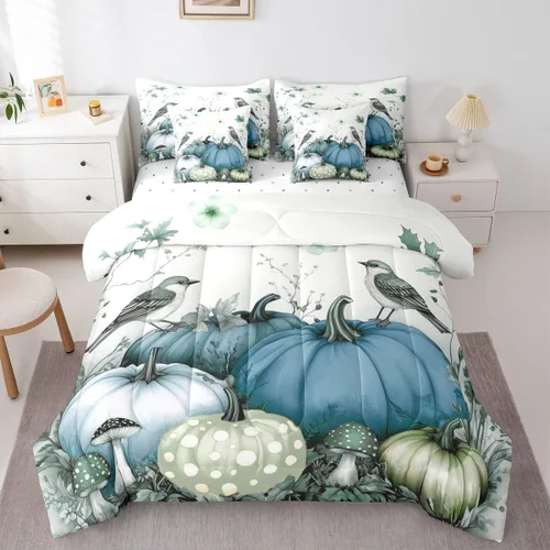Vista 20 de Feelyou Fall Pumpkin Comforter Set with Sheets 7 Piece Twin Size Autumn Bed in a Bag Kids Boys Girls Pumpkin Maple Leaf Bedding Set Hummingbird Beig