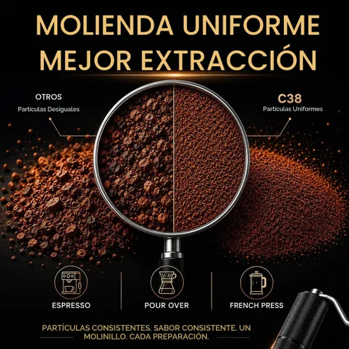 Vista 6 de Molinillo de café manual POPSWEETER C38 POPSWEETER C38 - Molinillo de café manual, rebaba de acero inoxidable de 1.496 pulgadas, más de 36 ajustes