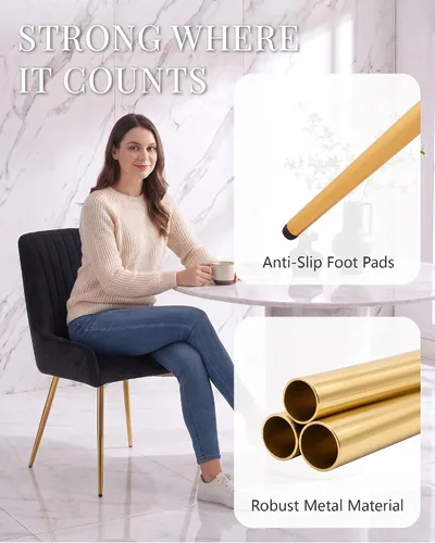 Vista 7 de Juego de 4 sillas de comedor de terciopelo negro, modernas sillas de cocina
