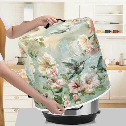 Vista 4 de Cubierta antipolvo para olla a presión con estampado floral de pájaros, compatible con 3 cuartos de galón, cubierta antipolvo instantánea duradera